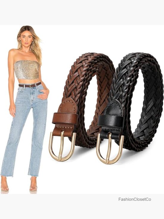 2 Pack Women Skinny Braided Leather Belts Woven Waist Belt main image 6
